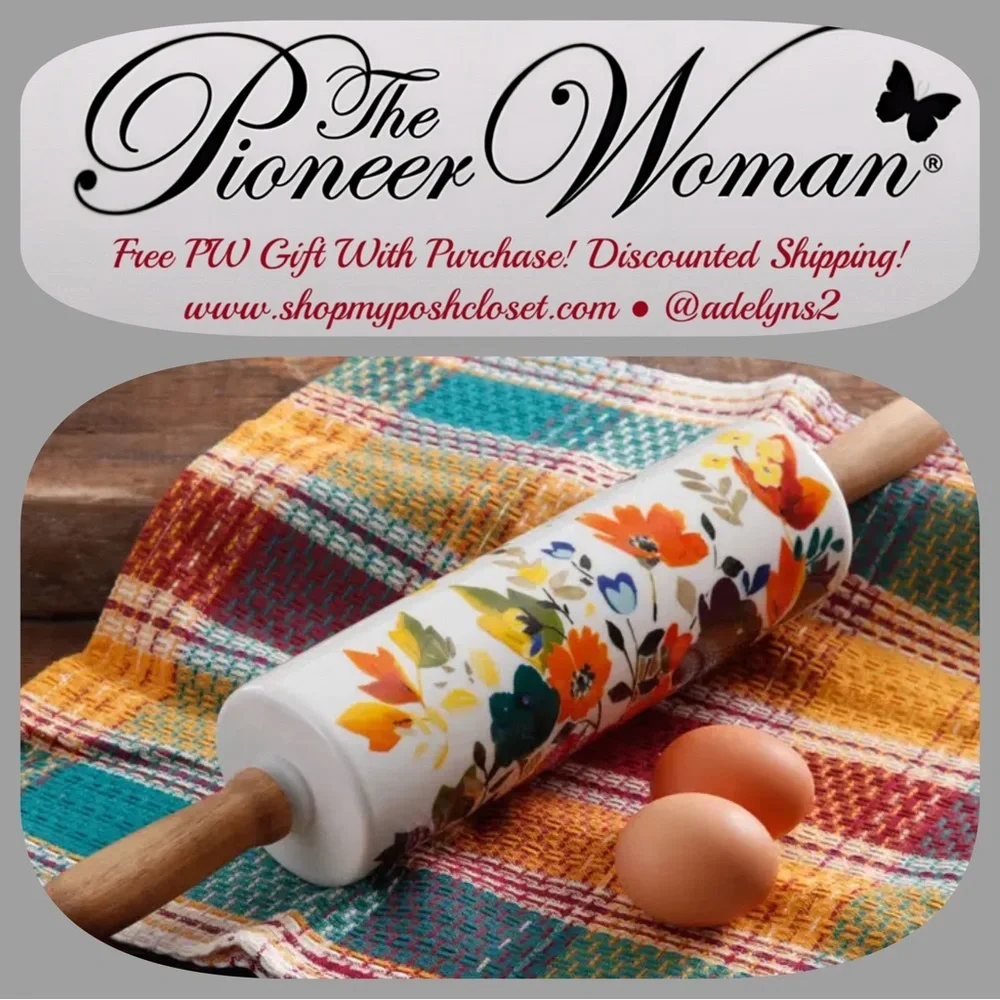 Last One! 🌺 Like New Pioneer Woman Timeless Floral Fall Ceramic Rolling Pin - Picture 5 of 6